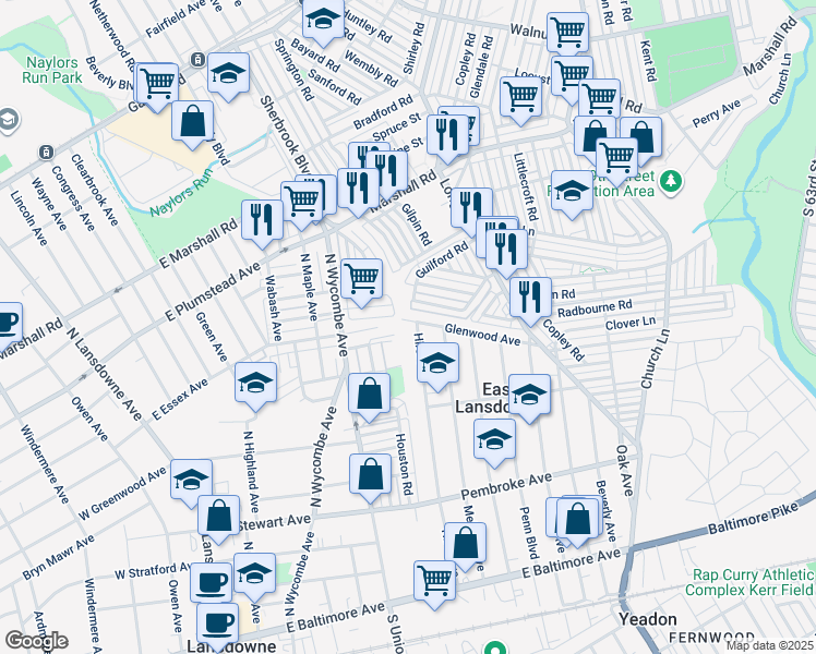 map of restaurants, bars, coffee shops, grocery stores, and more near 266 Hirst Avenue in Lansdowne