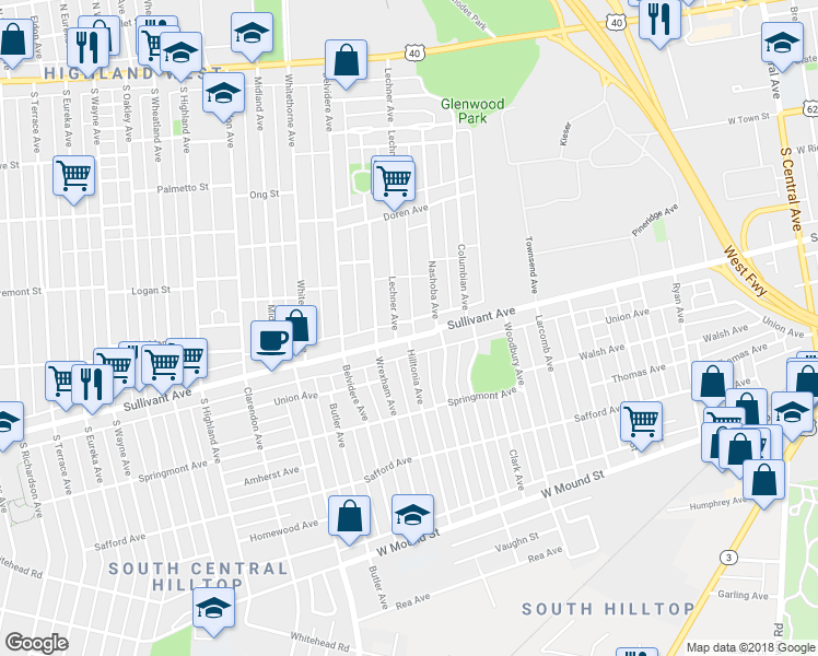 map of restaurants, bars, coffee shops, grocery stores, and more near 1976 Sullivant Avenue in Columbus