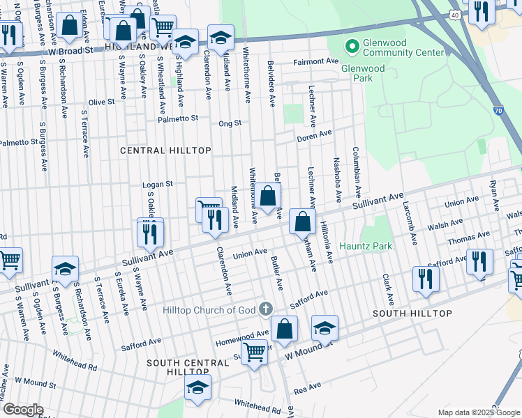 map of restaurants, bars, coffee shops, grocery stores, and more near 375 Whitethorne Avenue in Columbus