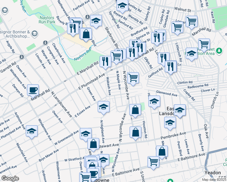 map of restaurants, bars, coffee shops, grocery stores, and more near 156 Blackburn Avenue in Lansdowne