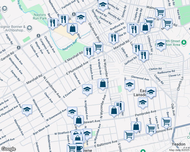 map of restaurants, bars, coffee shops, grocery stores, and more near 154 Blackburn Avenue in Lansdowne
