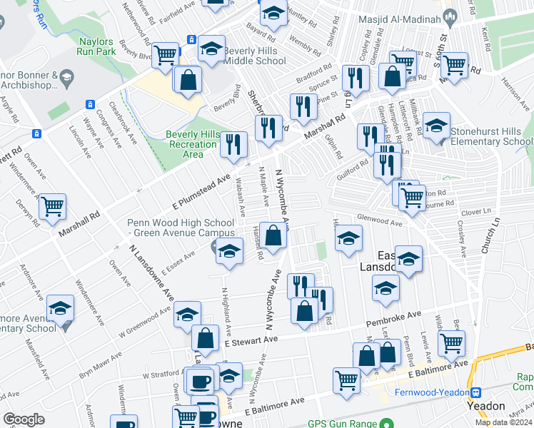 map of restaurants, bars, coffee shops, grocery stores, and more near 184 Blackburn Avenue in Lansdowne