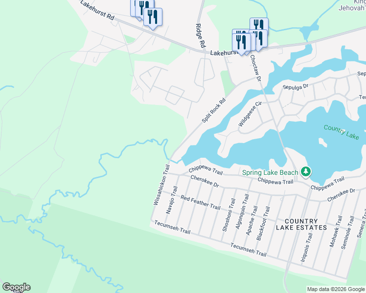 map of restaurants, bars, coffee shops, grocery stores, and more near 106 Split Rock Road in Pemberton Township
