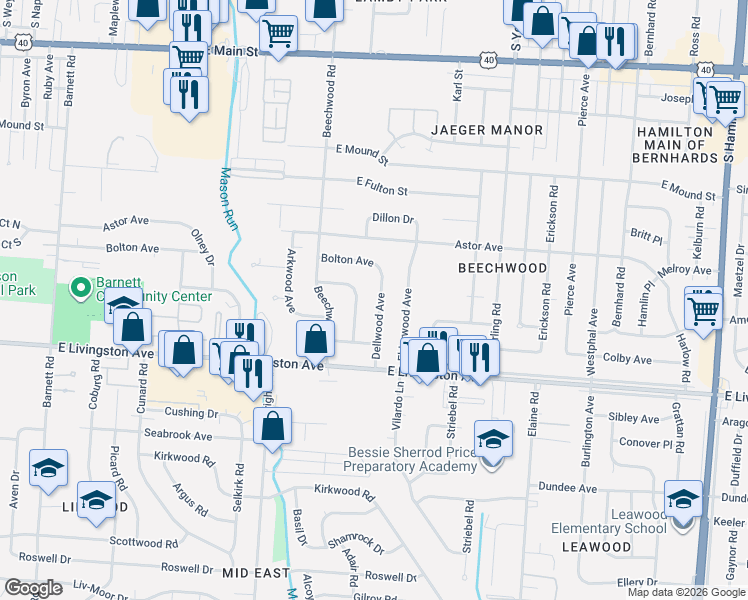 map of restaurants, bars, coffee shops, grocery stores, and more near 1240 Carolwood Avenue in Columbus