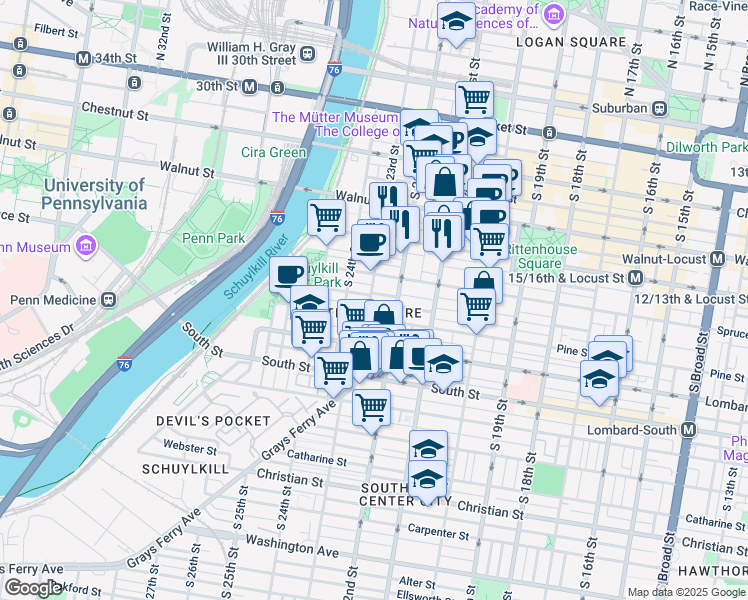 map of restaurants, bars, coffee shops, grocery stores, and more near in Philadelphia