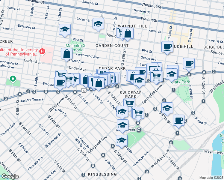 map of restaurants, bars, coffee shops, grocery stores, and more near in Philadelphia