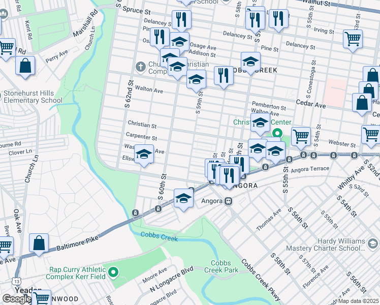 map of restaurants, bars, coffee shops, grocery stores, and more near in Philadelphia