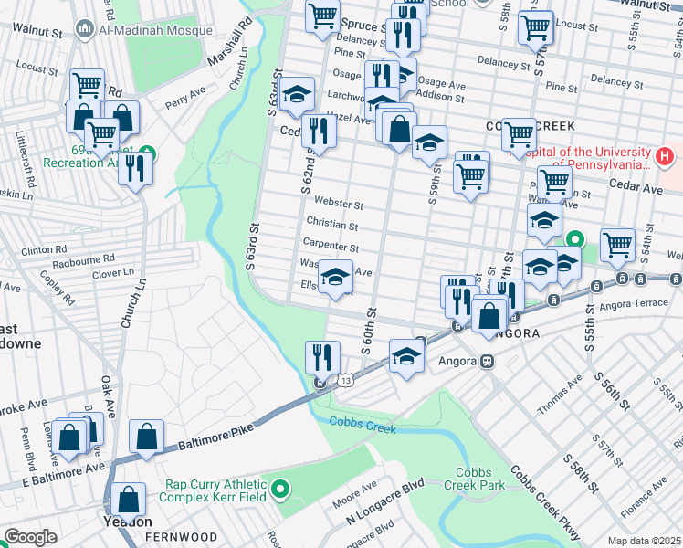 map of restaurants, bars, coffee shops, grocery stores, and more near in Philadelphia