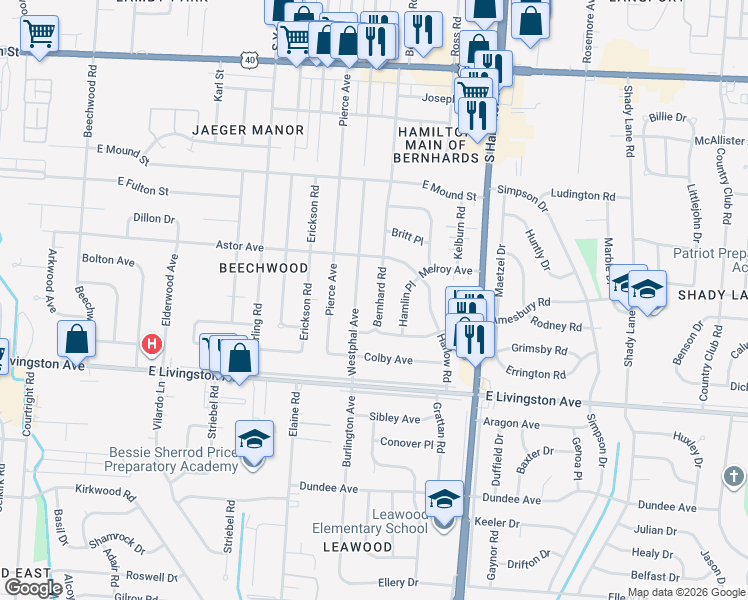 map of restaurants, bars, coffee shops, grocery stores, and more near 1292 Westphal Avenue in Columbus