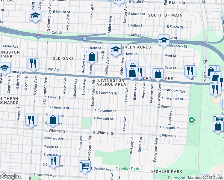 map of restaurants, bars, coffee shops, grocery stores, and more near 896 Ellsworth Avenue in Columbus