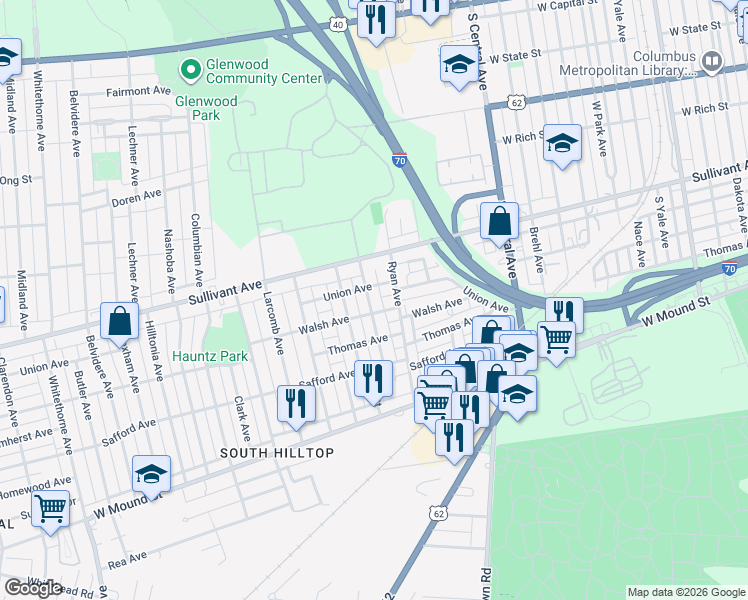 map of restaurants, bars, coffee shops, grocery stores, and more near 437 Catherine Street in Columbus