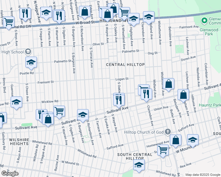 map of restaurants, bars, coffee shops, grocery stores, and more near 353 South Wayne Avenue in Columbus