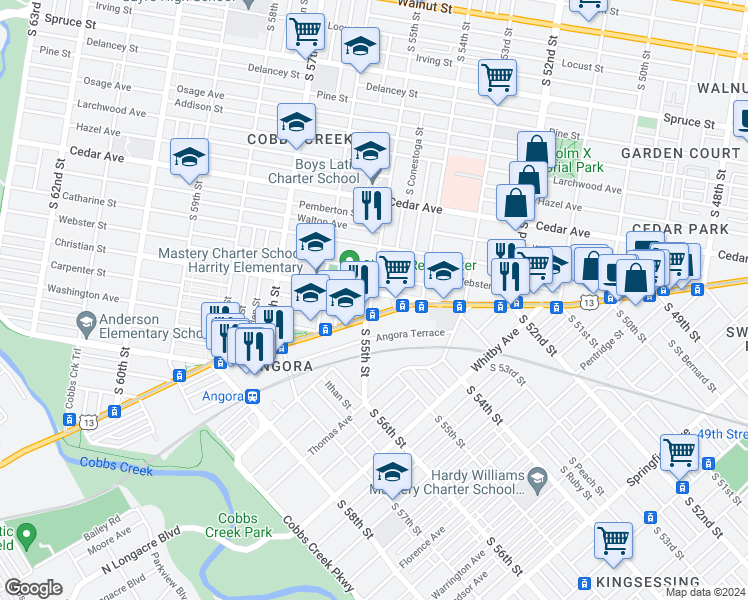 map of restaurants, bars, coffee shops, grocery stores, and more near 5438 Christian Street in Philadelphia