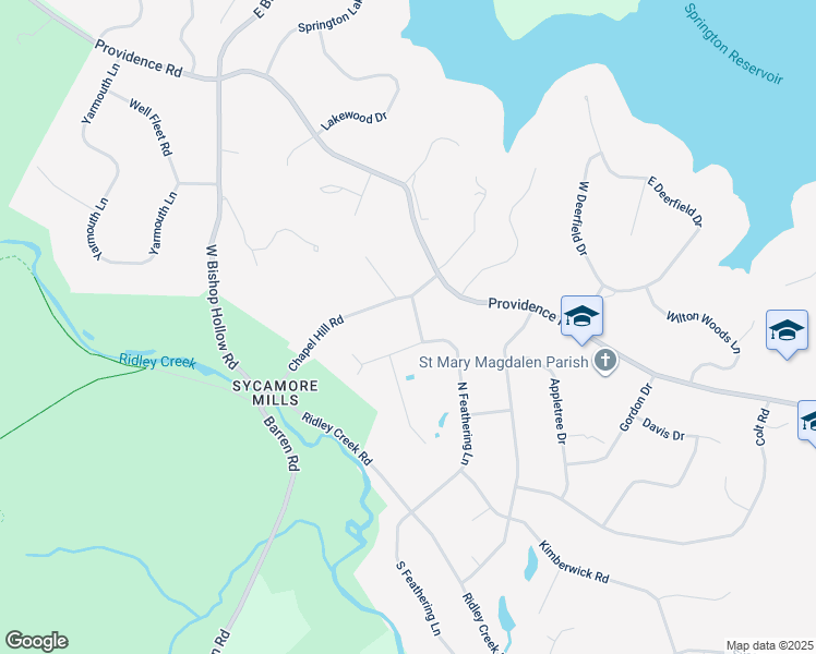map of restaurants, bars, coffee shops, grocery stores, and more near 2580 Pin Oak Drive in Media