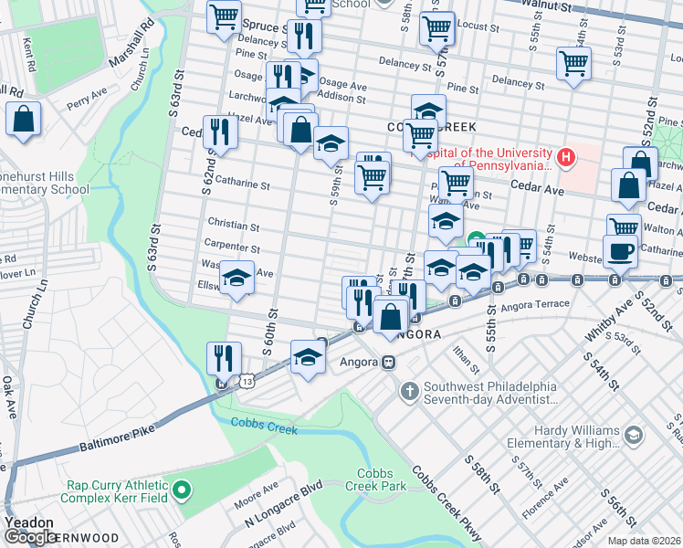 map of restaurants, bars, coffee shops, grocery stores, and more near in Philadelphia