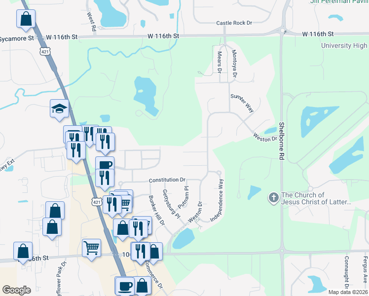 map of restaurants, bars, coffee shops, grocery stores, and more near 3820 Brigade Circle in Carmel