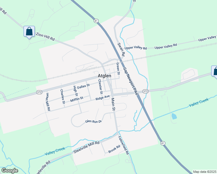 map of restaurants, bars, coffee shops, grocery stores, and more near 324 Main Street in Parkesburg