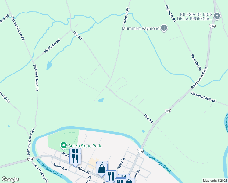 map of restaurants, bars, coffee shops, grocery stores, and more near 203 Rife Road in East Berlin