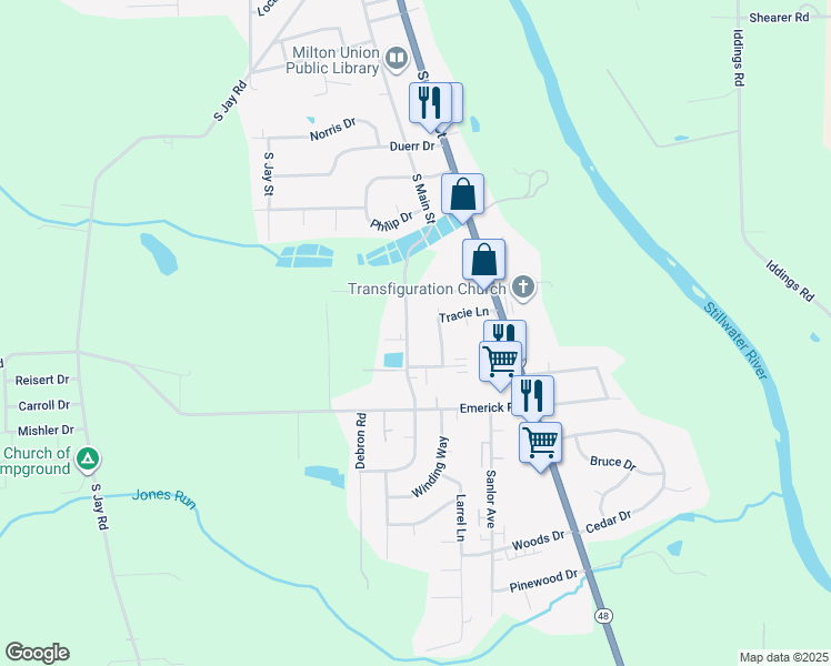 map of restaurants, bars, coffee shops, grocery stores, and more near 1000 South Main Street in West Milton