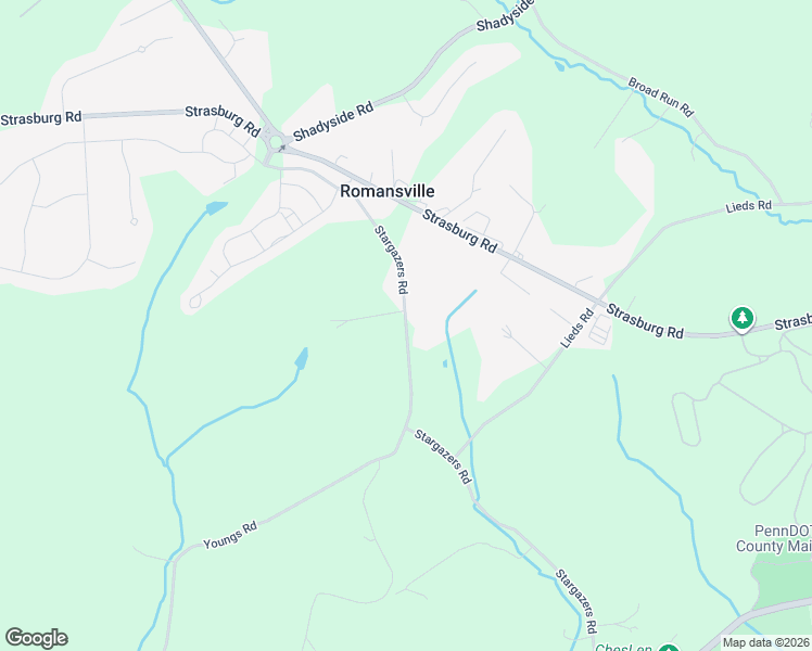 map of restaurants, bars, coffee shops, grocery stores, and more near Stargazer Road in Coatesville
