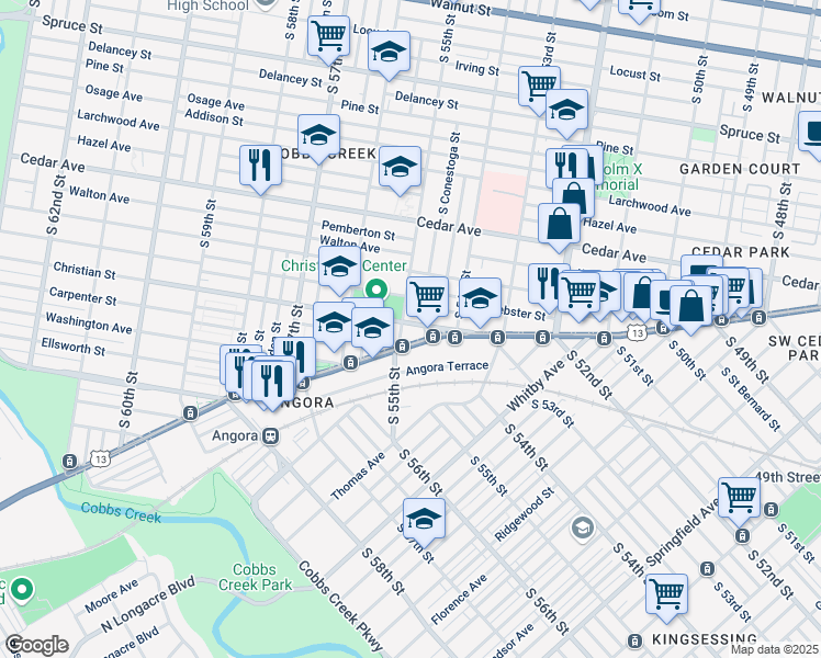 map of restaurants, bars, coffee shops, grocery stores, and more near 5428 Christian Street in Philadelphia