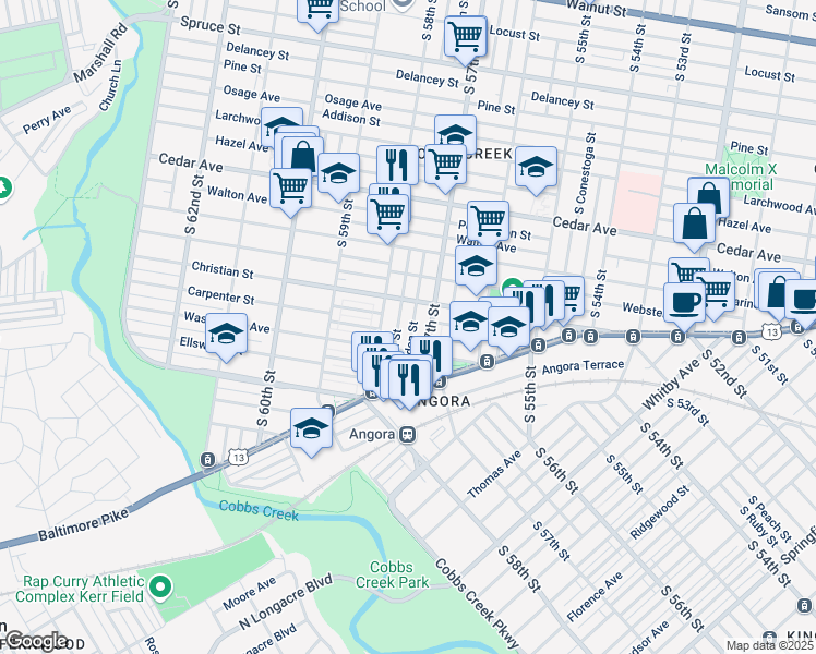 map of restaurants, bars, coffee shops, grocery stores, and more near 834 South Alden Street in Philadelphia
