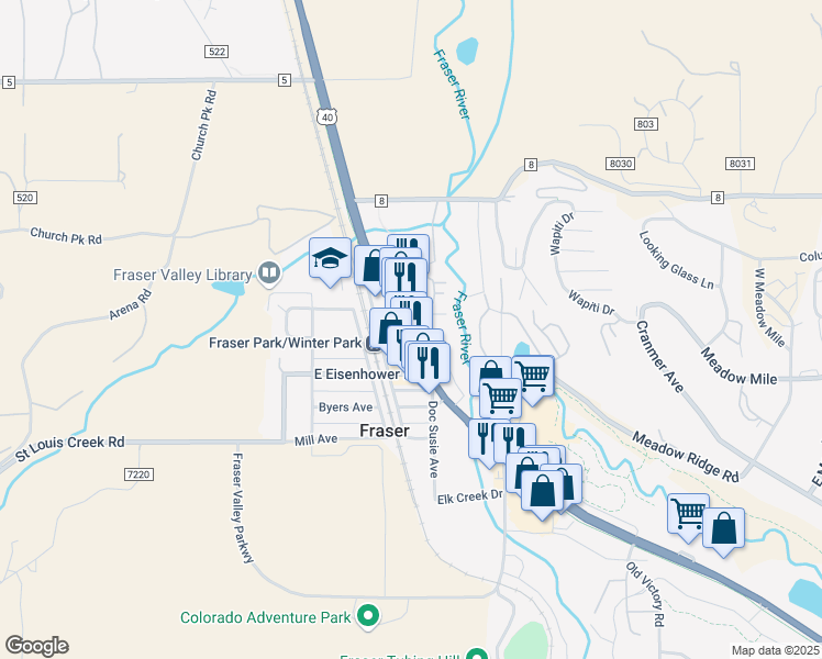 map of restaurants, bars, coffee shops, grocery stores, and more near 406 Zerex Street in Granby