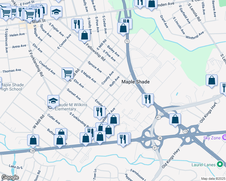 map of restaurants, bars, coffee shops, grocery stores, and more near 307 Mildred Avenue in Maple Shade Township