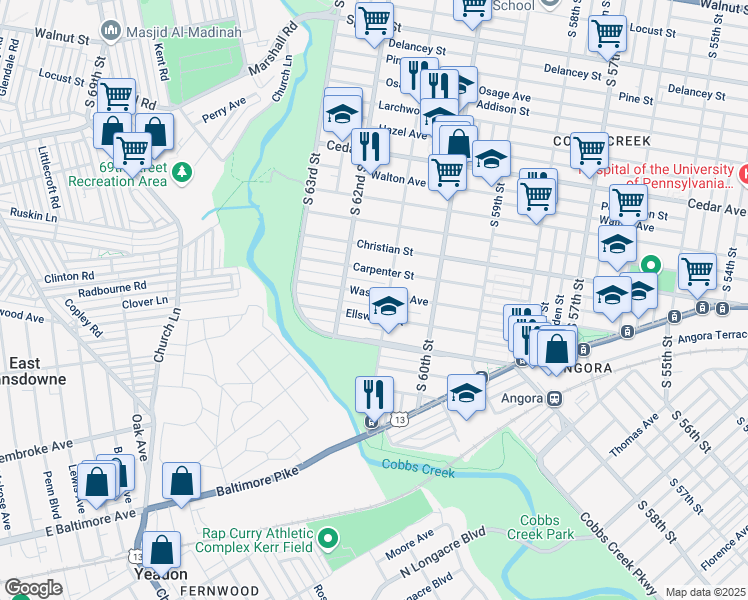 map of restaurants, bars, coffee shops, grocery stores, and more near in Philadelphia