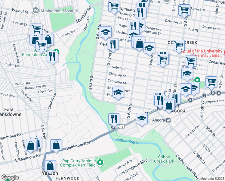 map of restaurants, bars, coffee shops, grocery stores, and more near in Philadelphia