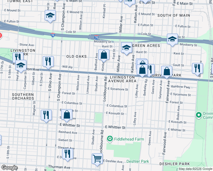 map of restaurants, bars, coffee shops, grocery stores, and more near 879 Lockbourne Road in Columbus