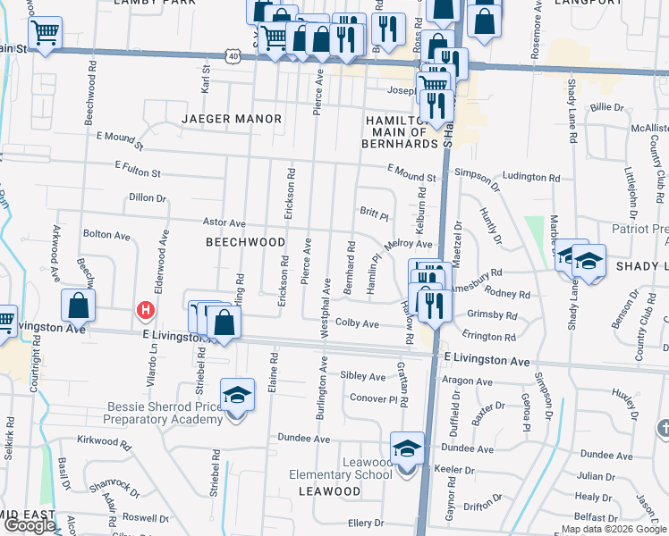 map of restaurants, bars, coffee shops, grocery stores, and more near 1292 Westphal Avenue in Columbus