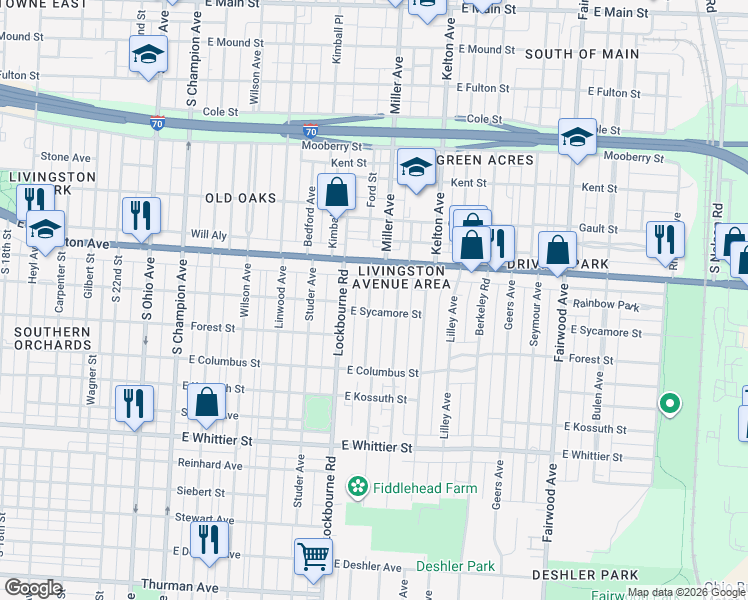 map of restaurants, bars, coffee shops, grocery stores, and more near 892 Miller Avenue in Columbus