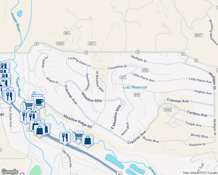 map of restaurants, bars, coffee shops, grocery stores, and more near 160 County Road 840 in Fraser
