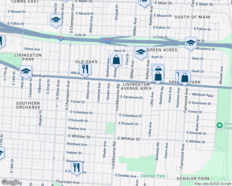 map of restaurants, bars, coffee shops, grocery stores, and more near 879 Lockbourne Road in Columbus