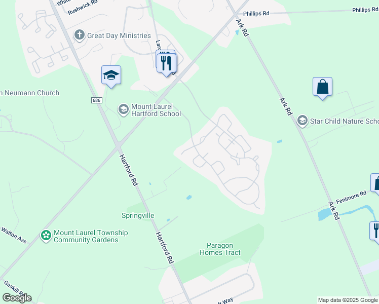map of restaurants, bars, coffee shops, grocery stores, and more near 10 Eddlewood Place in Mount Laurel Township