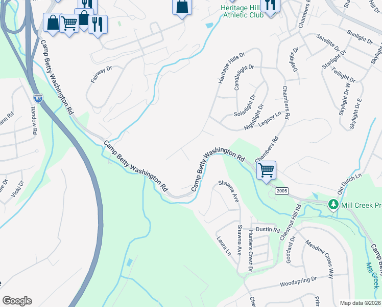 map of restaurants, bars, coffee shops, grocery stores, and more near 2705 Heritage Hills Circle in York