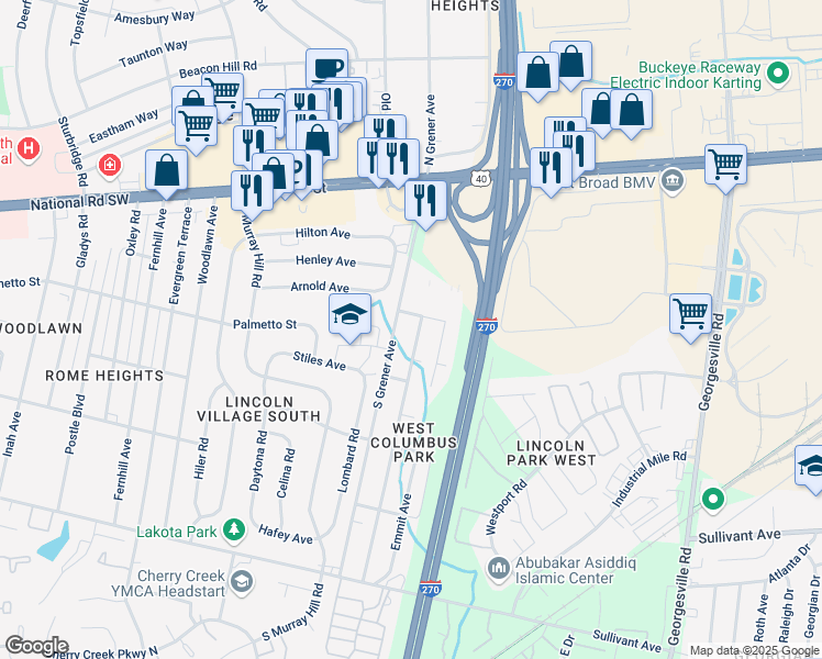map of restaurants, bars, coffee shops, grocery stores, and more near 211 Mix Avenue in Columbus