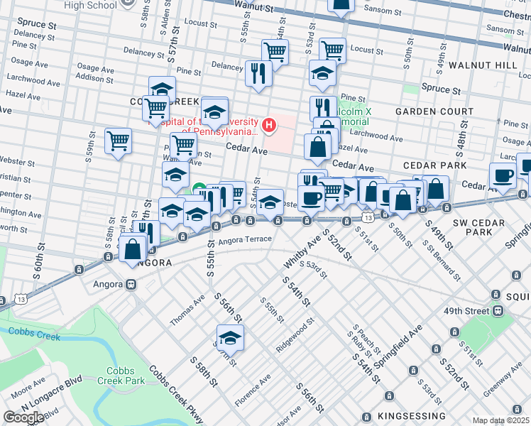 map of restaurants, bars, coffee shops, grocery stores, and more near 5341 Christian Street in Philadelphia