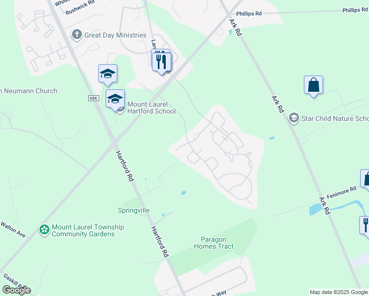 map of restaurants, bars, coffee shops, grocery stores, and more near 10 Eddlewood Place in Mount Laurel Township