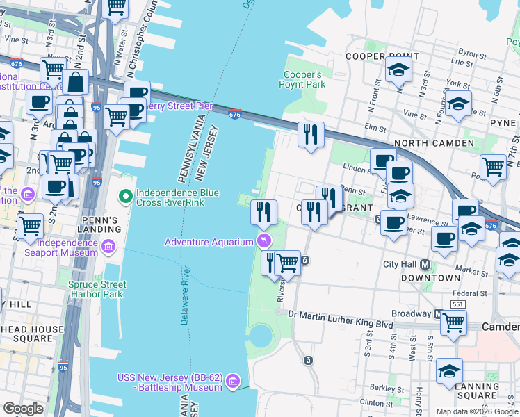 map of restaurants, bars, coffee shops, grocery stores, and more near 2 Water Street in Camden