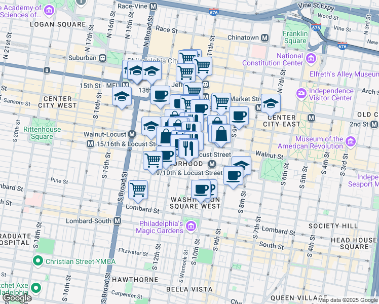 map of restaurants, bars, coffee shops, grocery stores, and more near in Philadelphia