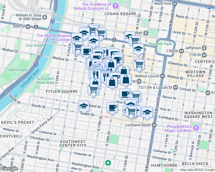 map of restaurants, bars, coffee shops, grocery stores, and more near in Philadelphia