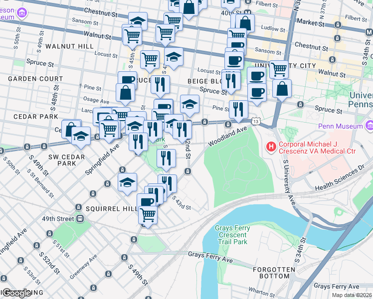 map of restaurants, bars, coffee shops, grocery stores, and more near in Philadelphia