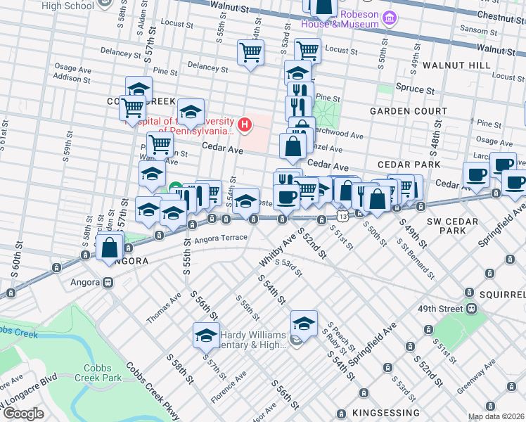 map of restaurants, bars, coffee shops, grocery stores, and more near in Philadelphia