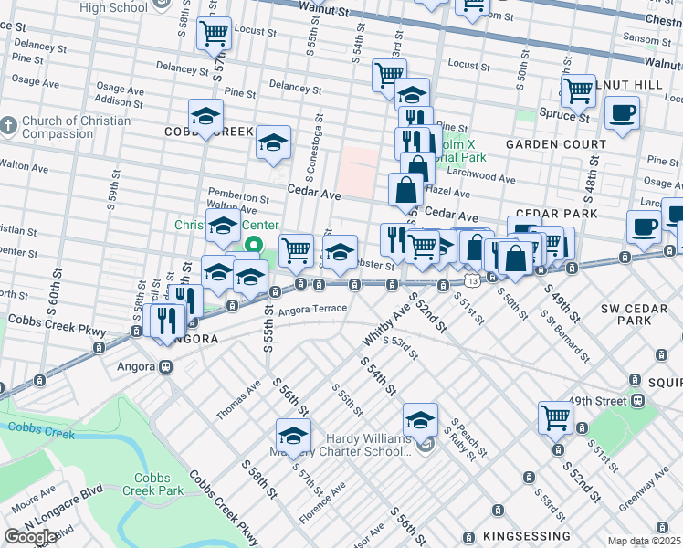 map of restaurants, bars, coffee shops, grocery stores, and more near 5341 Christian Street in Philadelphia