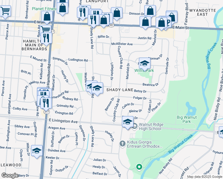 map of restaurants, bars, coffee shops, grocery stores, and more near 4769 Scarlet Street in Columbus