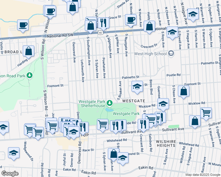map of restaurants, bars, coffee shops, grocery stores, and more near 307 South Algonquin Avenue in Columbus