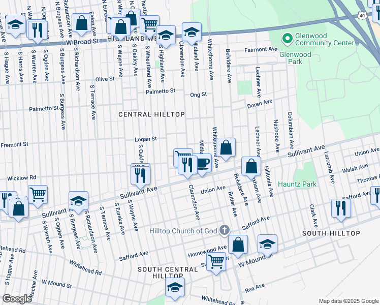 map of restaurants, bars, coffee shops, grocery stores, and more near 364 Clarendon Avenue in Columbus