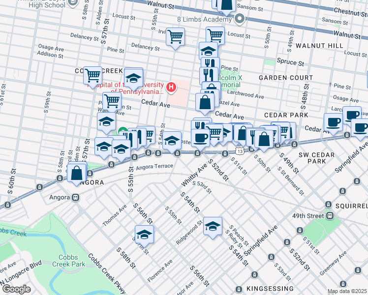 map of restaurants, bars, coffee shops, grocery stores, and more near in Philadelphia
